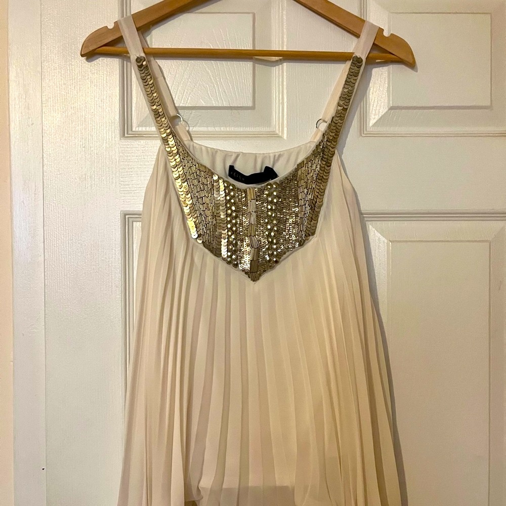 Akiko Cream and Gold Sequin Pleated Top